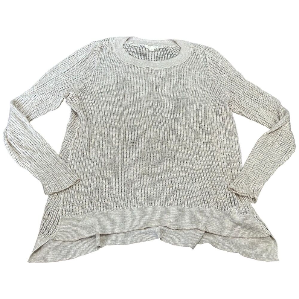 Eileen Fisher Womens 1X Beige Organic Linen Blend Open Knit Pullover Sweater